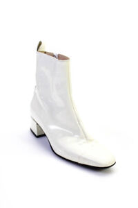 Carel Womens Patent Leather Zip Up Estime Ankle Boots Ivory White Size 6US 36EU
