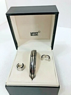 MONTBLANC BRACCIALE UOMO ORECCHINI UOMO DONNA ARGENTO 925 CON SMALTO NERO - Immagine 1 di 3