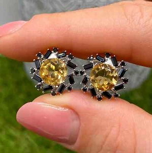 Earrings with Citrine and Spinel natural gemstones, Silver 925, Gold plated - Picture 1 of 3