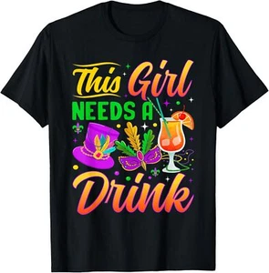 This Girl Needs A Drink Mardi Gras Beer Women Girls Costume T-Shirt Hoodie - Picture 1 of 19