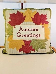 Autumn Greetings Decorative Throw Pillow Patchwork Seasonal Home Decor - Picture 1 of 6