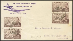 Zona Nacional. Bando Nacional Correo Aéreo. SOBRE 1952. 50 cts castaño, cuatro - Imagen 1 de 1