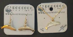 Humpback Whale Royal Museum Jewelry Gold Plated Earrings Necklace - Picture 1 of 5