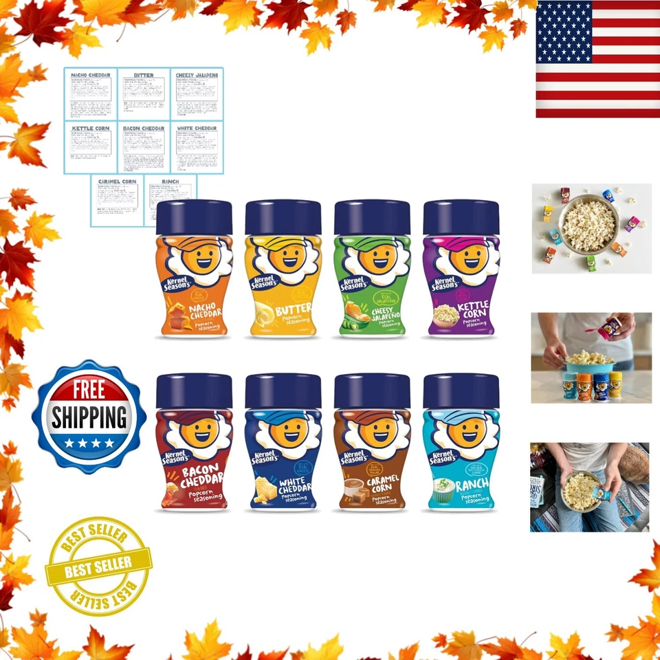 8 Flavor Popcorn Seasoning Set - 0.9 Ounce Mini Jars for Creative Snacking - Image 1 of 4