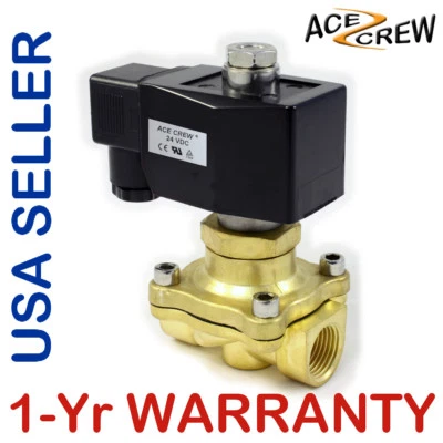 ACE CREW 3/4 inch NORMALLY OPEN 24V DC VDC Brass Solenoid Valve NPT ONE-YEAR WARRANTY