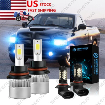 For Dodge Ram 1500 2500 3500 2002~2005 Ice Blue LED Headlight Fog Light Bulbs 4x - Image 1 of 4
