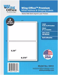 WING OFFICE 2500 Etichette Spedizione Premium Autoadesive 2 per Foglio 5,4" x 8 3/8" - Foto 1 di 7