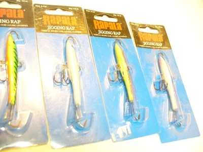4 señuelos de pesca surtidos Rapala Jigging Rap W9 7/8 oz 3-1/2" de largo PD, PW, GT, RFCW Foto 1 de 4
