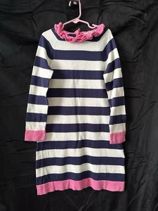 lilly pulitzer Girls Blue & White Stripe Knit Dress With Pink Ruffle Sz M - Picture 1 of 5
