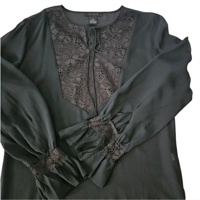 The Limited Silk Black Lace Blouse Womens L Sheer Sleeves Ruffle Cuffs Top - Image 1 of 4