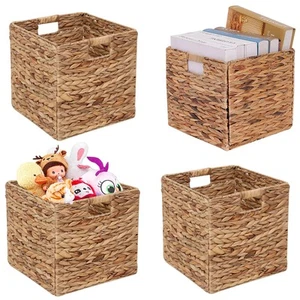 JGJCYO9 Storage Baskets Wicker Cube Baskets Foldable Handwoven Water Hyacinth... - Picture 1 of 7