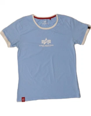 ALPHA INDUSTRIES Womens Graphic T-Shirt Top UK 14 Large Blue Cotton AE10 - Изображение 1 из 4