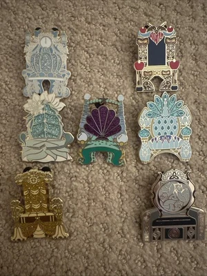 Princess Royal Hall Throne Mystery Pin Set 2016 Set Of 7 Ariel Belle Cindy Snow - Image 1 of 4