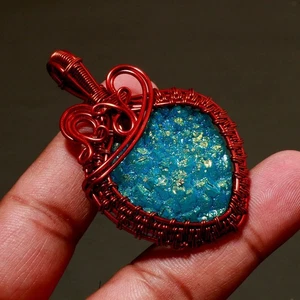 Blue Titanium Druzy Gemstone Gift Wire Wrap Copper Jewelry Pendant 2.30" SR 1775 - Picture 1 of 6