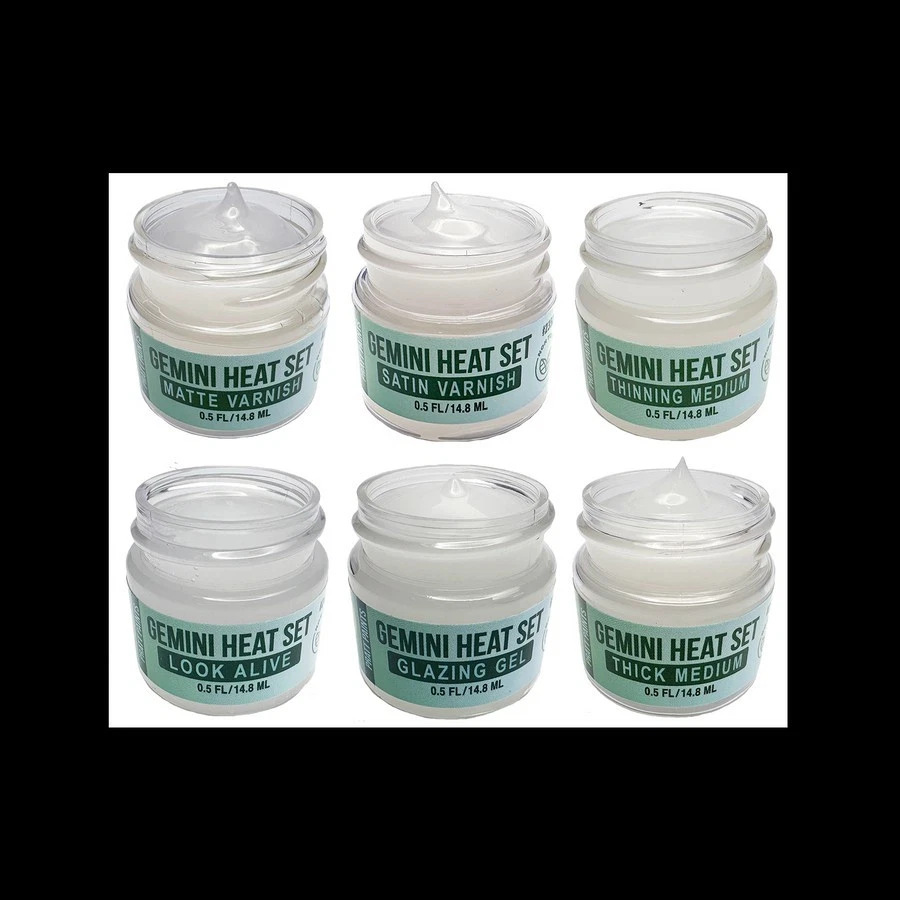 Set of 6 GEMINI Heat Set Varnishes~1/2 OZ~Brand NEW~Heat Set Paint - Image 1 of 1