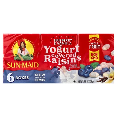 Yogurt Covered Raisins, Blueberry & Vanilla, 6 Boxes, 0.75 oz (21 g) Each - Image 1 of 3