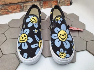 Scarpe Vans uomo classiche slip on trippy sorriso floreale nero tela US 9 rare - Foto 1 di 9