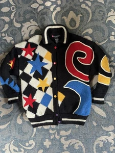 Vintage I.B. Diffusion Cardigan Button Up Checkerboard Checkered Stars 80’s Ska - Picture 1 of 5