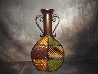 Rustic Patchwork Metal Floor Vase - Image 1 of 3