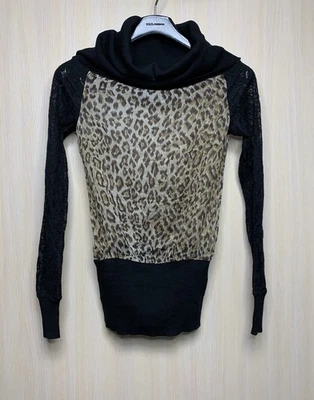 Top Dolce Gabbana Vintage Leopardo Cuello Alto Hombros Malla Manga Larga Y2K Foto 1 de 4