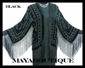 BLACK SILK JACKET BLAZER TOP KIMONO DUSTER BOLERO BEAUTIFUL!! - Picture 1 of 1