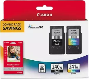 Paquete combinado de cartuchos de tinta HiYld Canon 5206B005 PG-240XL CL-241XL con papel de 50-4"x6" - Imagen 1 de 2