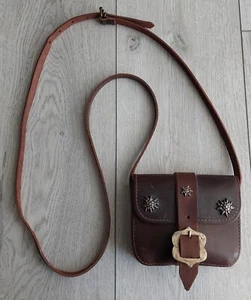 Vintage Ethno Tasche, Edelweiß, Leder, Gr. 14x12 cm/5,5x4,7 Zoll, 70er Jahre, Schweiz - Bild 1 von 11