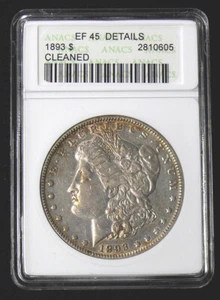 1893 XF-45 DETAILS BETTER DATE MORGAN SILVER DOLLAR OLD HOLDER ANACS - Picture 1 of 2
