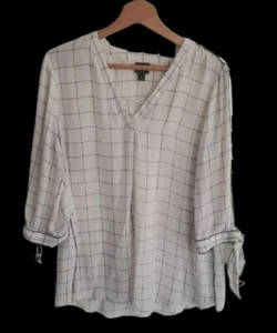 Worthington Women's Popover Blouse Top Shirt Tunic Size L Semi Sheer Off White - Picture 1 of 9
