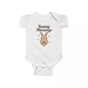 Bunny Blessings Infant Bodysuit, Cute Baby Outfit, Spring Gift, Newborn Clothes, - Picture 1 of 3