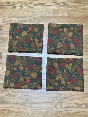Crate & Barrel Midori Tapestry Dinner Napkins Set of 4 Deep Green Fall Colors - Image 1 of 4