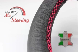 FOR ACURA TSX 09-09 BLACK LEATHER STEERING WHEEL COVER PINK STIT - Picture 1 of 5