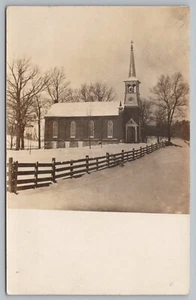 Beautiful Snow Covered Brick Church Winter Scene c1907 RPPC Photo Postcard - Picture 1 of 2
