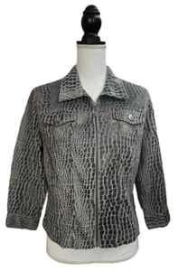 Ruby Rd. Petite Womens Gray Jacket Polyester Snake Print Full Zip Collared 14P - Picture 1 of 4