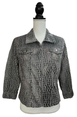 Ruby Rd. Petite Womens Gray Jacket Polyester Snake Print Full Zip Collared 14P - Image 1 of 4