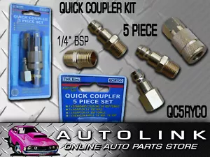 Brass Air Fitting Coupling 5 Piece Euro Type Ryco 1/4" BSP Kit QC5RYCO - Picture 1 of 11
