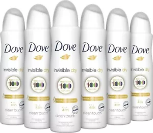 6x DOVE SPRAY INVISIBLE DRY CLEAN TOUCH 48h 0% ALCOHOL FORMATO 150ML - Foto 1 di 1