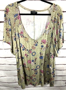 Lane Bryant Women's Size 26/28 Green/Multicolor Floral Short Sleeve Shirt - Picture 1 of 4