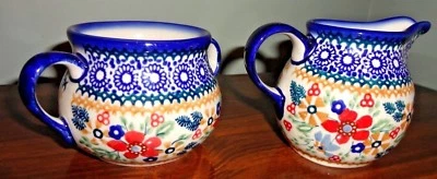 POLONIA CERÁMICA HECHA A MANO UMIKAT 701 JUEGO DE 2 PIEZAS CREMA AZUCARERA Foto 1 de 4