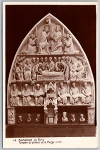 Paris France 1920s RPPC Real Photo Postcard Cathedral Tympanum Portal Virgin  - Picture 1 of 2