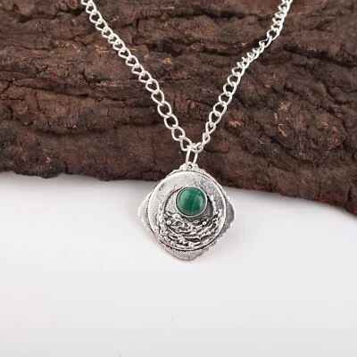 Declaración de piedras preciosas de malaquita colgante de plata de ley 925 hecho a mano joyería regalos Foto 1 de 4