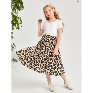 SHEIN Pleated Skirt Leopard Print Girls Skater Skirt Casual Party Skirt 10Y - Picture 1 of 6
