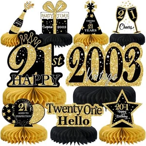 9Pcs Black Gold 21st Birthday Decorations Honeycomb Centerpieces for Girls,Ha... - Picture 1 of 7