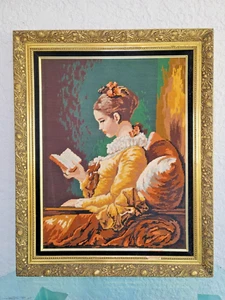 Needlepoint Portrait The Reader Tapestry Cross Stitch Victorian VTG 32x26 - Bild 1 von 14