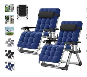 2 Pack Zero Gravity Chair Blue w/Removable Cushion, Tray Indoor or Outdoor - Picture 1 of 8