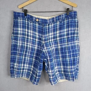 Tommy Bahama Mens Size W36 Relax Fit Linen Reversible Blue Beige Check Shorts - Picture 1 of 11