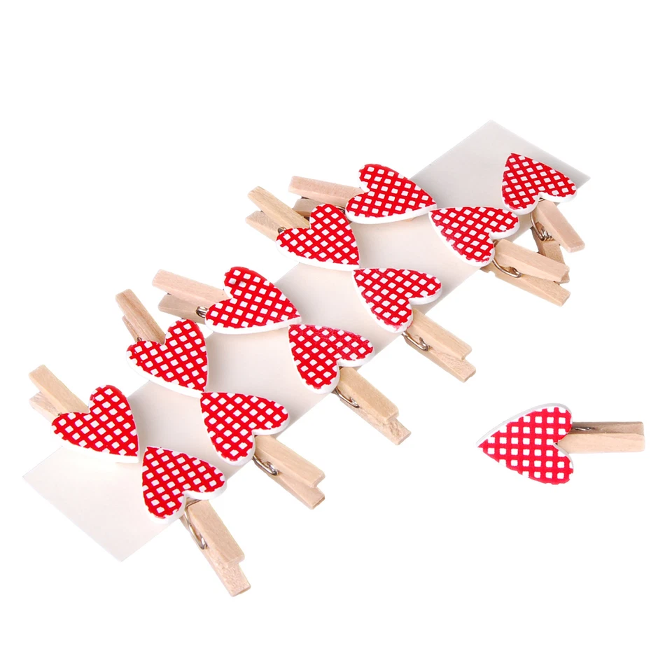 Klammern Herz Karolook - rot / weiß (12 Stück) Hochzeit Dekoration Geschenke DIY - Bild 1 von 1