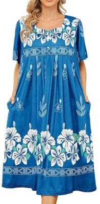 Vestido Anthony Richards Mujer 5X Azul Tropical Manga Corta Muumuu Casa BOLSILLOS Foto 1 de 2