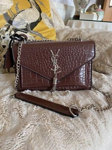 YSL brown crocodile detail small handbag - Picture 1 of 5
