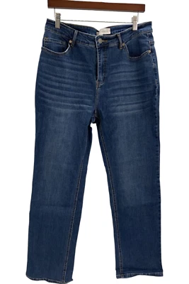 Jaclyn Smith 弹力牛仔直筒牛仔裤靛蓝 — 第 1/2 张图片